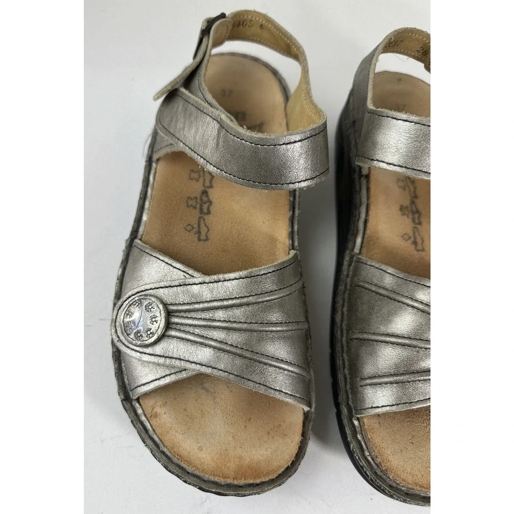 Finn Comfort Sausalito Silver Metallic Leather Slingback Sandals EU 37 US 6.5 7 - Picture 6 of 11